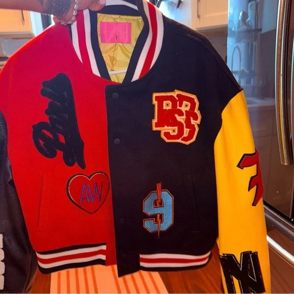 Stylish Varsity Jacket in Red, Black, and Yellow - Picture 4 of 10